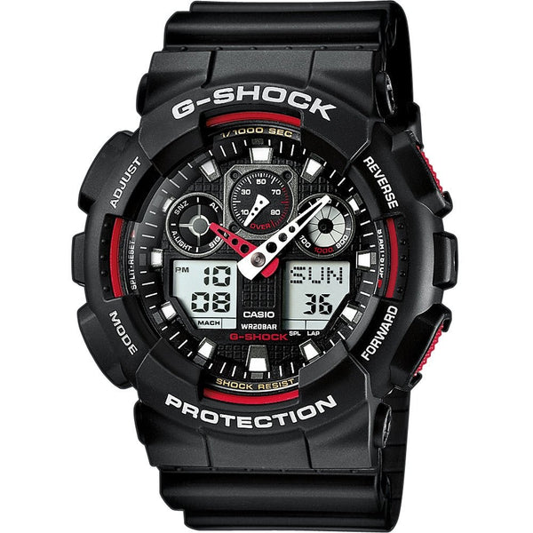 CASIO G - SHOCKCasio G - SHOCK GA - 100 - 1A4ER Men's Analog - Digital Watch – Black Resin Band with Red Accents, 200M Water ResistanceWATCHESEcecile