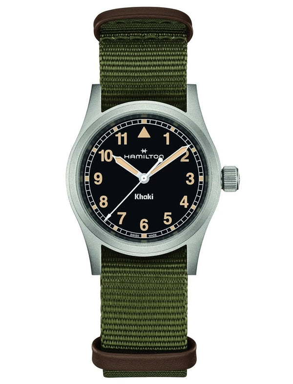 HAMILTONHamilton Khaki Field Quartz H69301930 - 33mm Stainless Steel, Black Dial, Green NATO StrapWATCHESEcecile