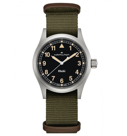 HAMILTONHamilton Khaki Field Quartz H69401930 - 38mm Stainless Steel, Black Dial, Green NATO StrapWATCHESEcecile