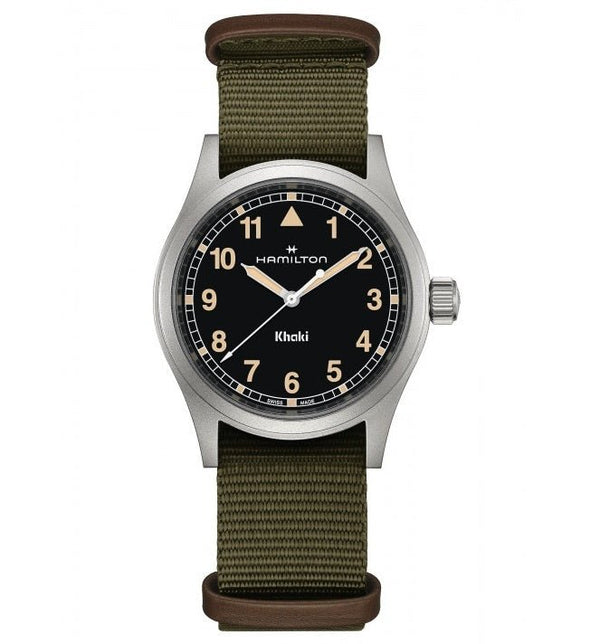 HAMILTONHamilton Khaki Field Quartz H69401930 - 38mm Stainless Steel, Black Dial, Green NATO StrapWATCHESEcecile
