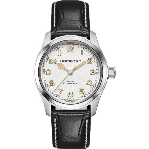 HAMILTONHamilton Khaki Field Murph Auto H70405710 - 38mm Stainless Steel, White Dial, Black Leather StrapWATCHESEcecile