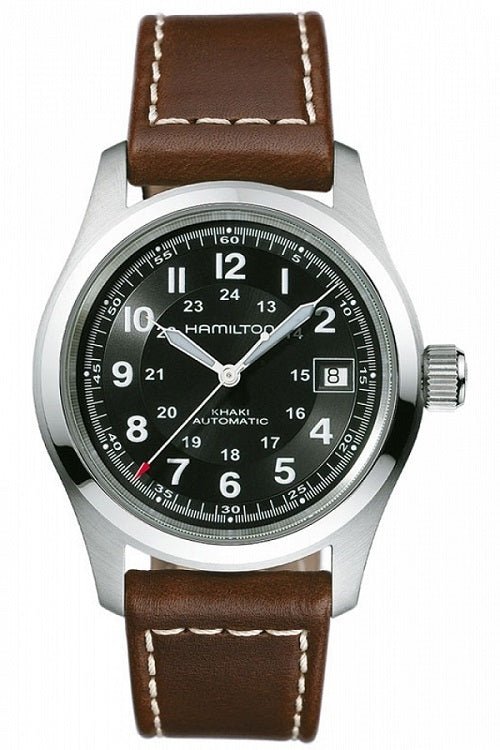 HAMILTONHamilton Khaki Field Auto H70455533 Men's Watch - Black Dial, Brown Leather StrapWATCHESEcecile