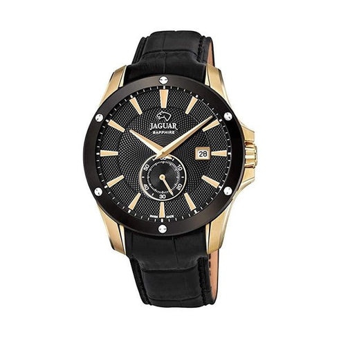 JAGUARJaguar Men's Swiss Quartz Watch - Model J881/1, Gold - Tone Stainless Steel Case, Black Dial, Leather StrapWATCHESEcecile