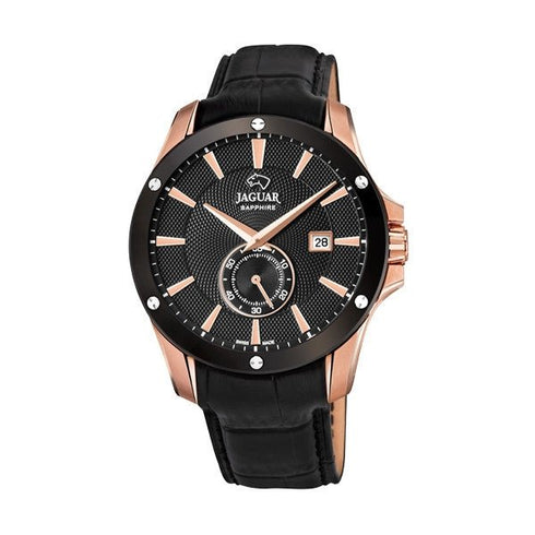 JAGUARJaguar Men's Swiss Quartz Watch - Model J882/1, Rose Gold - Tone Stainless Steel Case, Black Dial, Leather StrapWATCHESEcecile