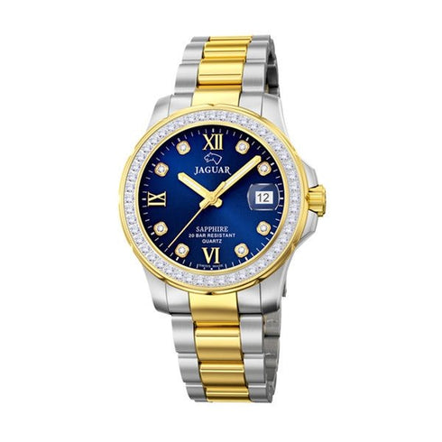 JAGUARJaguar Women's Swiss Quartz Watch - Model J893/2, Two - Tone Stainless Steel, Blue Dial, Crystal AccentsWATCHESEcecile