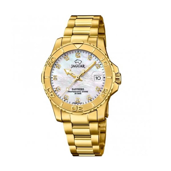 JAGUARJaguar J898/1 Women's Executive Diver Watch - Gold - Tone Stainless Steel, Mother - of - Pearl DialWATCHESEcecile