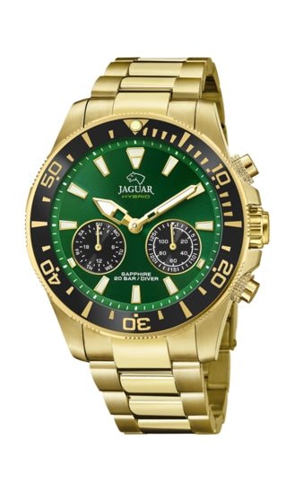 JAGUARJaguar Men's Swiss Hybrid Watch - Model J899/1, Gold - Tone Stainless Steel, Green Dial, Smart FeaturesWATCHESEcecile
