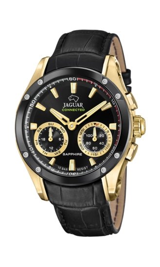 JAGUARJaguar Connected J962/2 Men's Hybrid Smartwatch – Gold - Tone Stainless Steel, Black Leather StrapWATCHESEcecile
