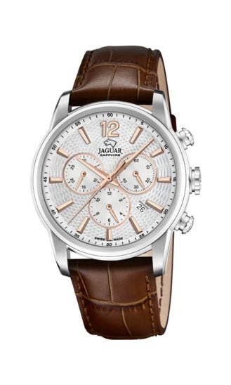 JAGUARJaguar J968/1 Men's Chronograph Watch - Silver Dial, Brown Leather StrapWATCHESEcecile
