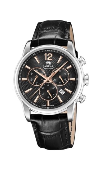 JAGUARJaguar J968/6 Men's Chronograph Watch - Black Dial, Black Leather StrapWATCHESEcecile