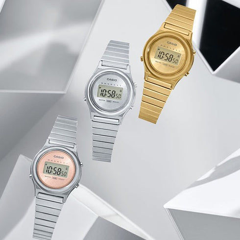 CASIO & VINTAGECasio LA700WEG - 9AEF Vintage Mini Watch - Gold Dial, Gold Stainless Steel Mesh BandWATCHESEcecile