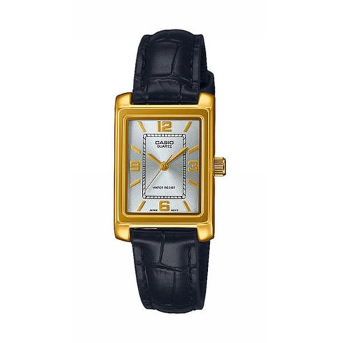 CASIO & VINTAGECasio Collection LTP - 1234PGL - 7A2EF Women's Analog Quartz Watch – Gold - Tone Case, Black Leather StrapWATCHESEcecile