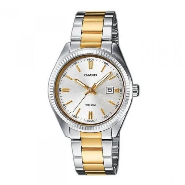 CASIO & VINTAGECasio LTP - 1302PSG - 7AVEG Women's Analog Watch – Silver Dial with Two - Tone Stainless Steel BraceletWATCHESEcecile