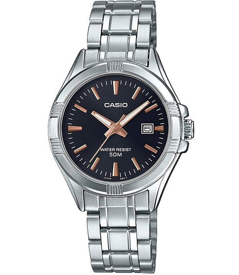 CASIO & VINTAGECasio LTP - 1308D - 1A2VDF Women's Analog Watch - Stainless Steel, Black Dial, Date DisplayWATCHESEcecile