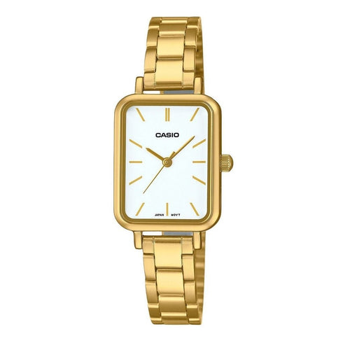 CASIO & VINTAGECasio LTP - V009G - 7EUDF Women's Watch – 38mm Gold - Tone Rectangular Case, White Dial, Stainless Steel Bracelet, Water ResistantWATCHESEcecile