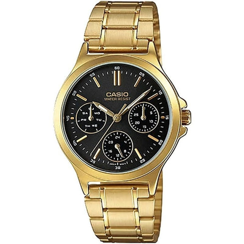 CASIO & VINTAGECasio LTP - V300G - 1AUDF Women's Watch - Black Dial, Gold - Tone Stainless Steel BraceletWATCHESEcecile