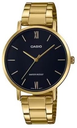 CASIO & VINTAGECasio LTP - VT01G - 1BUDF Women's Gold - Tone Analog Watch – Black DialWATCHESEcecile