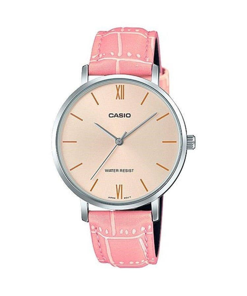CASIO & VINTAGECasio LTP - VT01L - 4BUDF Women's Analog Watch – Pink Dial, Leather StrapWATCHESEcecile
