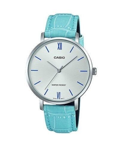 CASIO & VINTAGECasio LTP - VT01L - 7B3UDF Women's Analog Watch – Silver Dial, Blue Leather StrapWATCHESEcecile