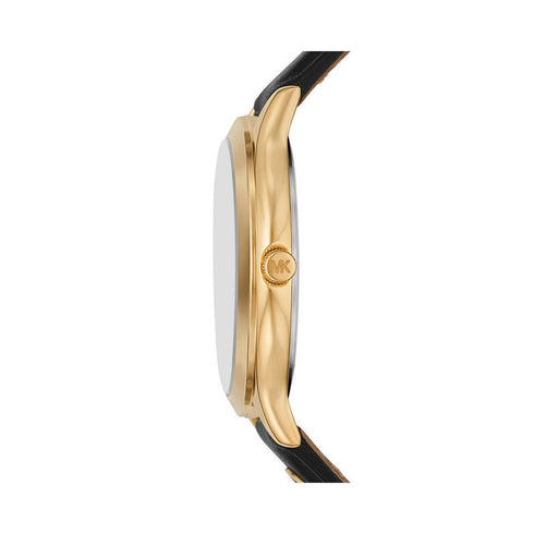 MICHAEL KORSMichael Kors MK7482 Women's Slim Runway Gold - Tone Watch with Black Leather StrapWATCHESEcecile