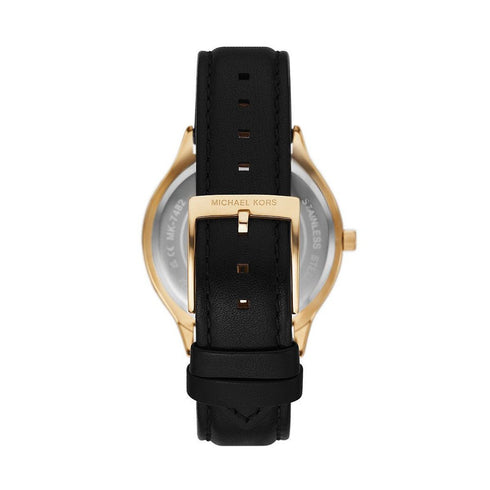 MICHAEL KORSMichael Kors MK7482 Women's Slim Runway Gold - Tone Watch with Black Leather StrapWATCHESEcecile