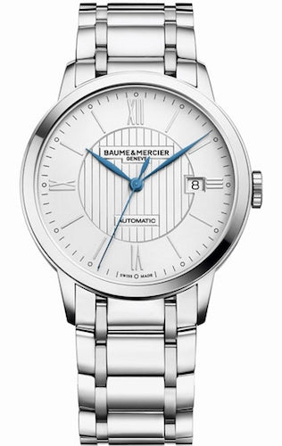 BAUME&MERCIERBaume & Mercier Classima MOA10215 Men's Automatic Watch - 40mm Stainless Steel Case, Silver Guilloché Dial, Date Display, Stainless Steel BraceletWATCHESEcecile