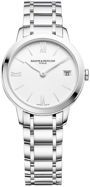 BAUME&MERCIERBaume & Mercier Classima MOA10335 Women's Quartz Watch - 31mm Stainless Steel Case, White Dial, Roman Numerals, Date Display, Stainless Steel BraceletWATCHESEcecile