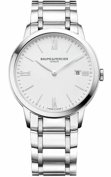 BAUME&MERCIERBaume & Mercier Classima MOA10354 Men's Quartz Watch - 40mm Stainless Steel Case, White Dial, Roman Numerals, Date Display, Stainless Steel BraceletWATCHESEcecile