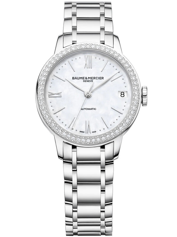 BAUME&MERCIERBaume & Mercier Classima MOA10479 Women's Automatic Watch - Mother - of - Pearl Dial, Diamond - Set Bezel, Stainless Steel BraceletWATCHESEcecile