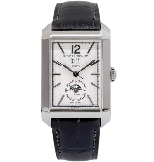 BAUME&MERCIERBaume & Mercier Hampton MOA10523 Men's Automatic Watch - 48x31mm Stainless Steel Case, Silver Dial, Dual Time, Big Date, Black Alligator StrapWATCHESEcecile