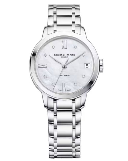 BAUME&MERCIERBaume & Mercier Classima 10553 Women's Automatic Watch – 31mm Stainless Steel Case, Mother - of - Pearl Dial with Diamond Markers, Date DisplayWATCHESEcecile