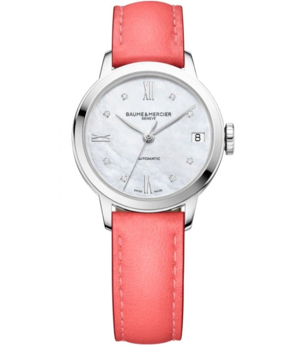 BAUME&MERCIERBaume & Mercier Classima MOA10564 Women's Automatic Watch - 31mm Stainless Steel Case, Mother - of - Pearl Dial with Diamond Markers, Pink Calfskin StrapWATCHESEcecile