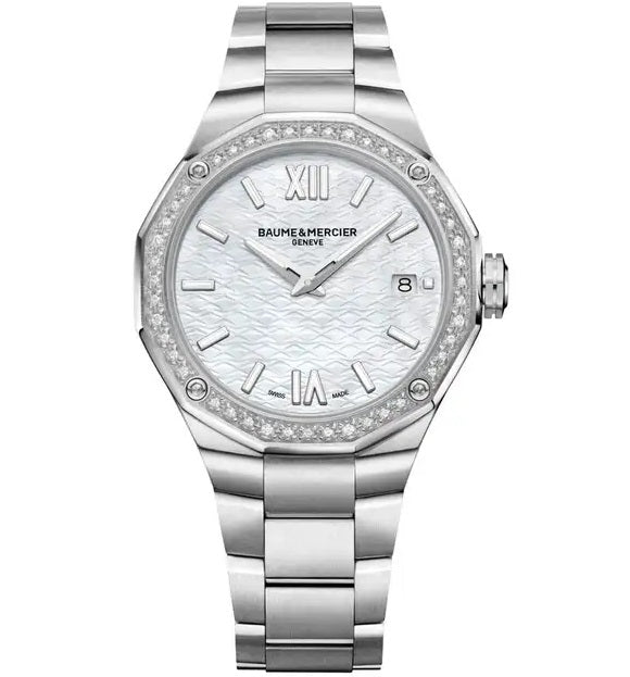 BAUME&MERCIERBaume & Mercier Riviera MOA10662 Women's Quartz Watch - 36mm Stainless Steel Case, White Mother - of - Pearl Dial, Diamond - Set Bezel, Steel BraceletWATCHESEcecile