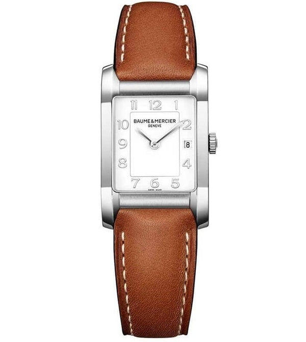 BAUME&MERCIERBaume & Mercier Hampton MOA10670 Men's Quartz Watch - 43x27.5mm Stainless Steel Case, Opaline White Dial, Brown Calfskin StrapWATCHESEcecile