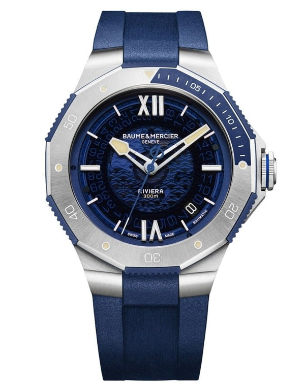 BAUME&MERCIERBaume & Mercier Riviera MOA10716 Men's Automatic Watch - 42mm Stainless Steel Case, Blue Sapphire Dial, Blue Rubber StrapWATCHESEcecile