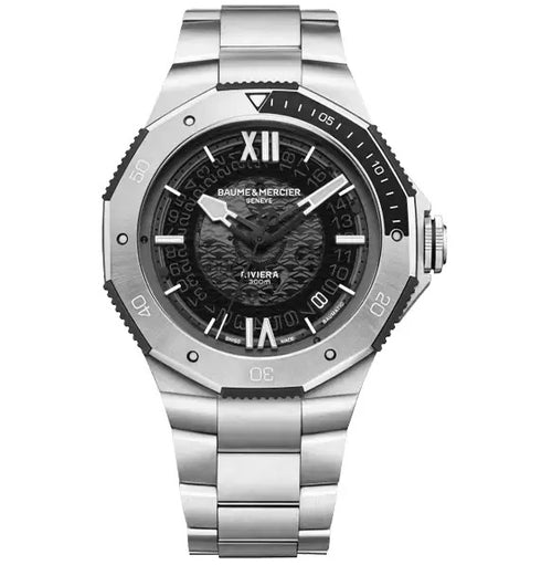 BAUME&MERCIERBaume & Mercier Riviera MOA10717 Men's Automatic Watch - 42mm Stainless Steel Case, Transparent Smokey Grey Dial, Stainless Steel BraceletWATCHESEcecile
