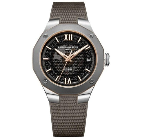 BAUME&MERCIERBaume & Mercier Riviera MOA10720 Men's Automatic Watch - 39mm Stainless Steel Case, Smokey Grey Sapphire Dial, Grey Rubber StrapWATCHESEcecile