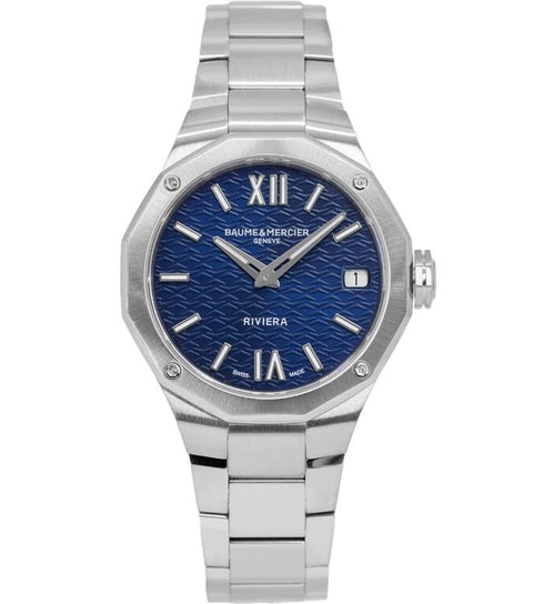 BAUME&MERCIERBaume & Mercier Riviera MOA10727 Women's Quartz Watch - 33mm Stainless Steel Case, Blue Dial, Stainless Steel BraceletWATCHESEcecile