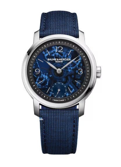 BAUME&MERCIERBaume & Mercier Classima MOA10735 Men's Manual - Winding Watch – 42mm Stainless Steel Case, Blue Skeleton Dial, Blue Canvas StrapWATCHESEcecile