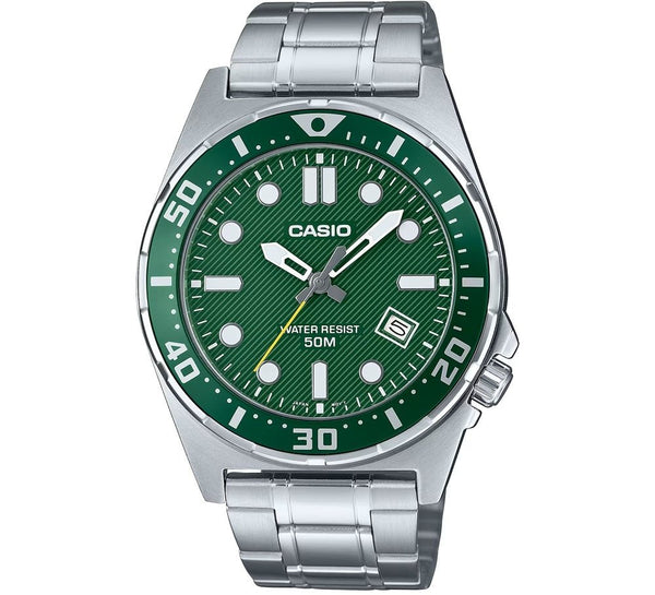 CASIO & VINTAGECasio MTD - 135D - 3AVDF Men's Analog Watch - Stainless Steel Band, Green DialWATCHESEcecile