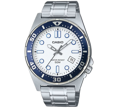 CASIO & VINTAGECasio MTD - 135D - 7AVDF Men's Analog Watch - Stainless Steel Band, White DialWATCHESEcecile