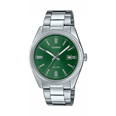 CASIO & VINTAGECasio MTP - 1302PD - 3AVEF Men's Quartz Watch – Green Dial, Stainless Steel BraceletWATCHESEcecile