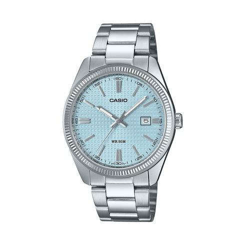 CASIO & VINTAGECasio MTP - 1302PE - 2AVEF Men's Watch - Turquoise Dial, Stainless Steel Case, Leather StrapWATCHESEcecile