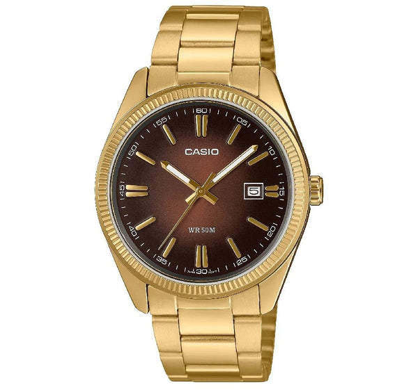 CASIO & VINTAGECasio MTP - 1302PGC - 5AVEF Men's Analog Watch – Brown Dial with Gold - Tone Stainless Steel BraceletWATCHESEcecile