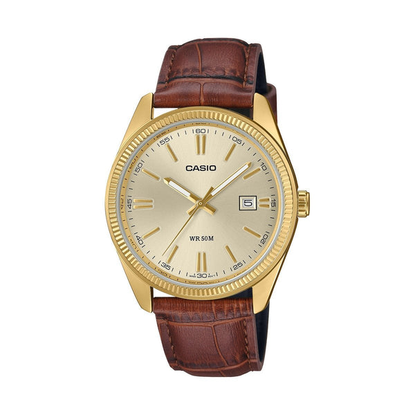 CASIO & VINTAGECasio MTP - 1302PGL - 9AVEF Men's Analog Watch – Gold Dial with Genuine Leather StrapWATCHESEcecile