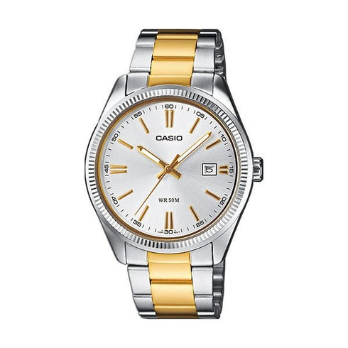 CASIO & VINTAGECasio MTP - 1302PSG - 7AVEF Men's Analog Watch – Silver Dial with Two - Tone Stainless Steel BraceletWATCHESEcecile