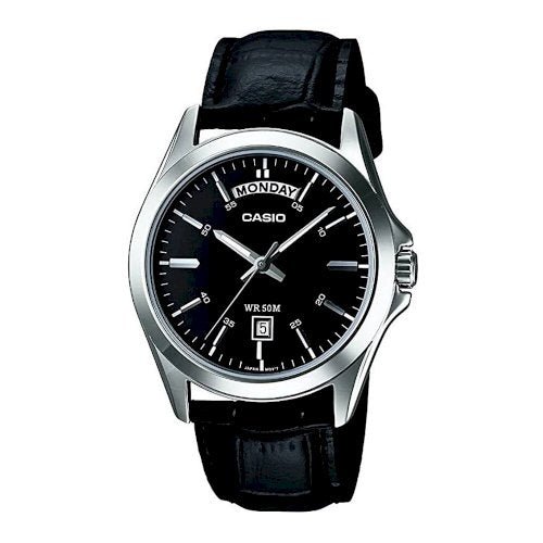 CASIO & VINTAGECasio MTP - 1370L - 1AVDF Men's Analog Watch - Black Leather Band, Black DialWATCHESEcecile