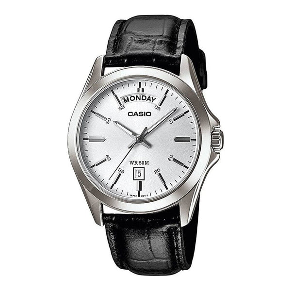 CASIO & VINTAGECasio MTP - 1370L - 7AVDF Men's Watch - Silver Dial, Black Leather StrapWATCHESEcecile