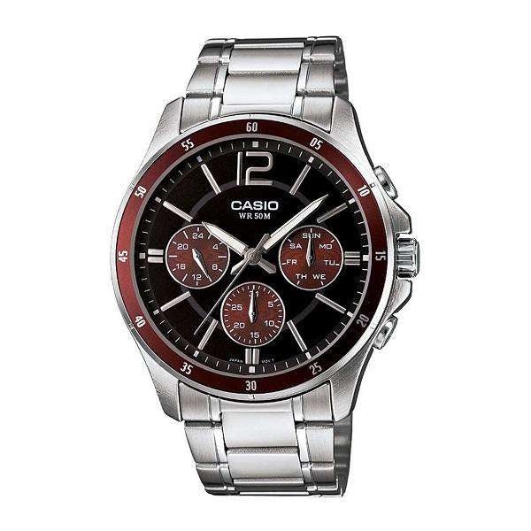 CASIO & VINTAGECasio MTP - 1374D - 5AVDF Men's Stainless Steel Watch – Black Dial, Brown AccentsWATCHESEcecile