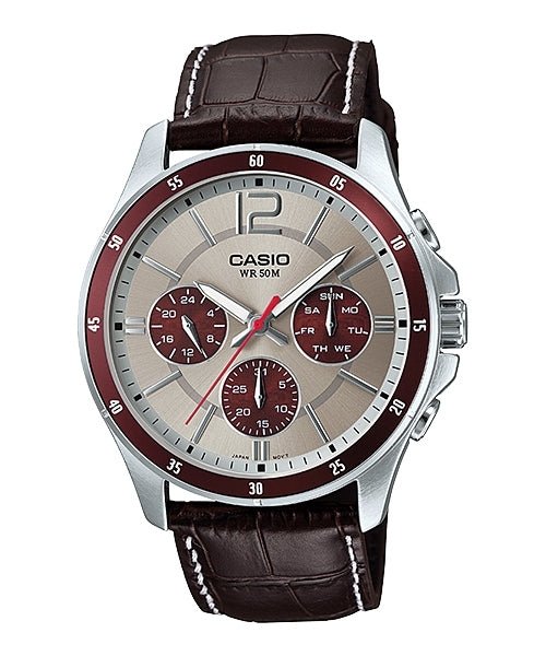 CASIO & VINTAGECasio MTP - 1374L - 7A1VDF Men's Watch - Silver Dial, Brown Leather StrapWATCHESEcecile